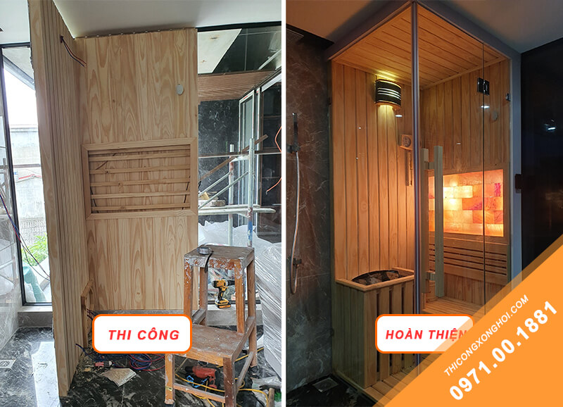 phòng xông đá muối trước và sau khi hoàn thiện